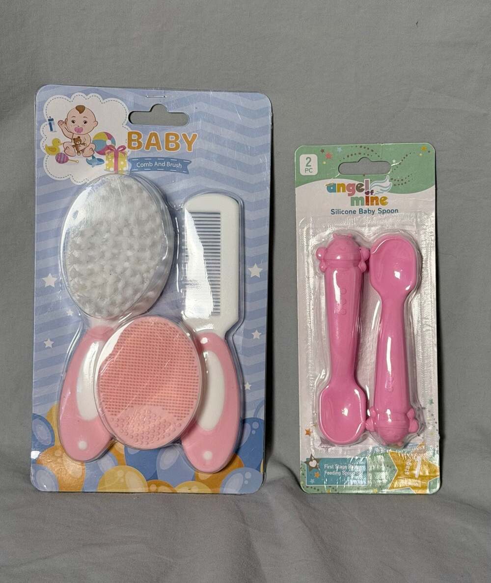 Angel of Mine 2-Piece Silicone Baby Spoons and 3-Piece Baby Comb & Brush Set